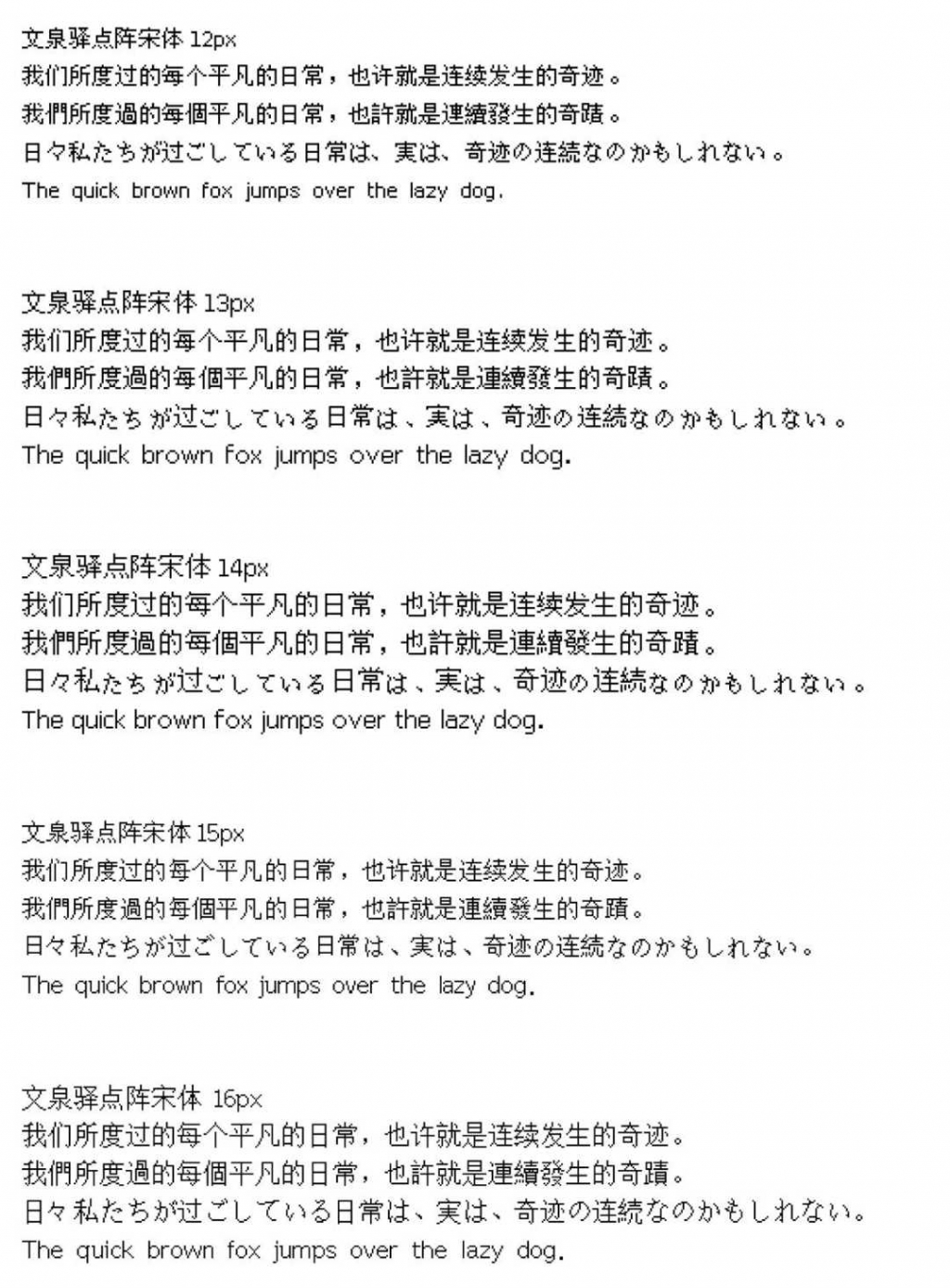 文泉驿点阵宋体点字像素字体