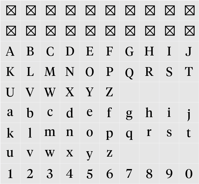 Tiempos Headline Regular 字符映射表