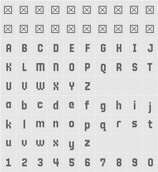 10 Pixel Bold 字符映射表