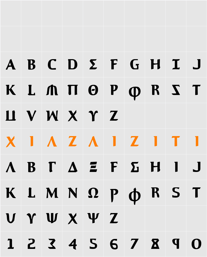 Aegis Condensed 字符映射表