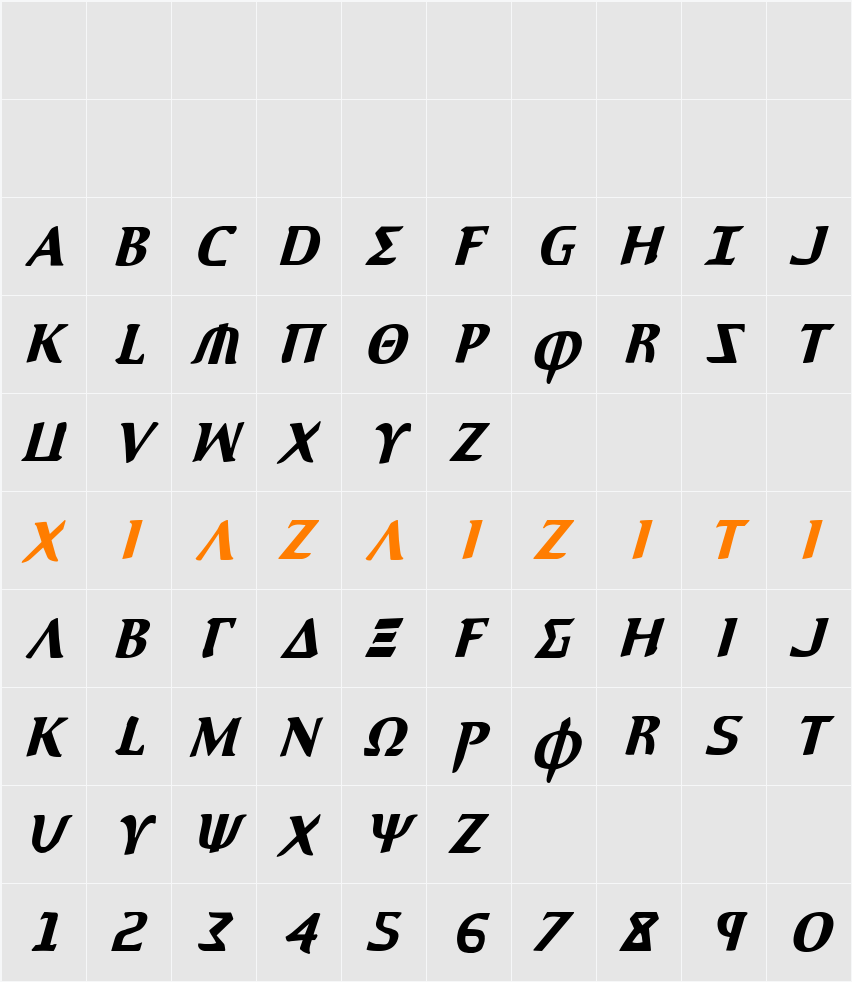 Aegis Condensed Italic 字符映射表