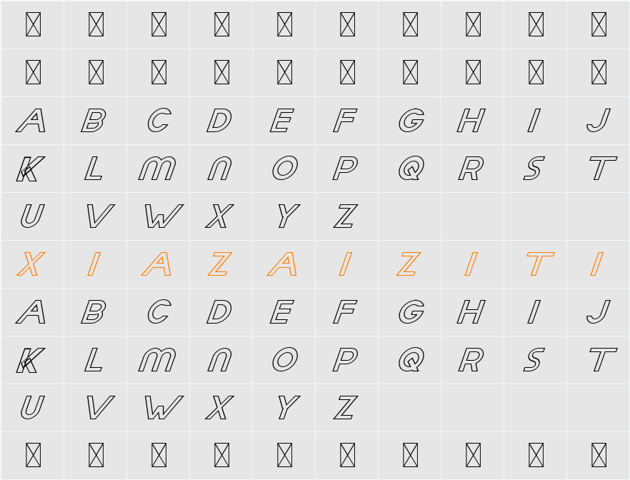 Aday Demo Outline Italic 字符映射表