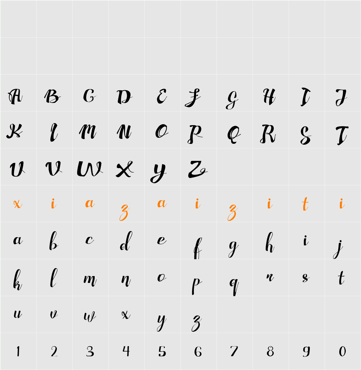 Adefebia Free Font 字符映射表