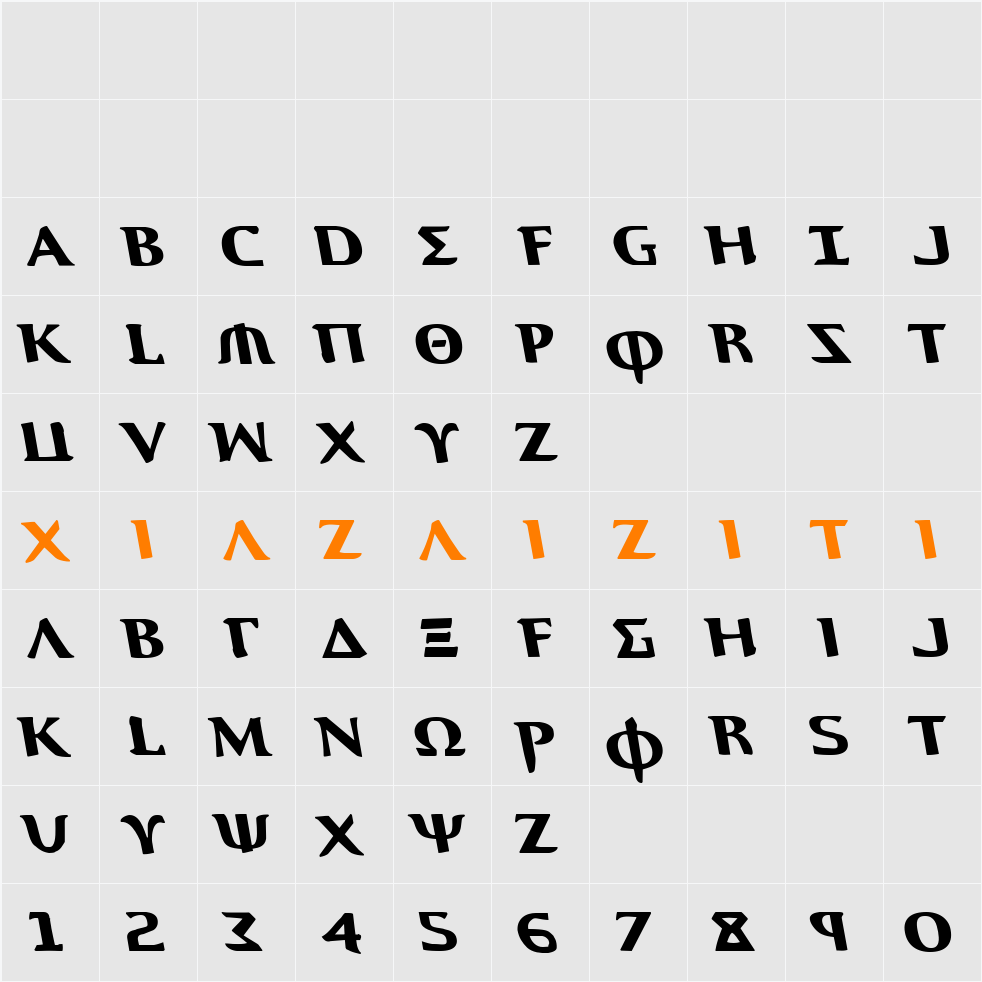 Aegis Leftalic 字符映射表