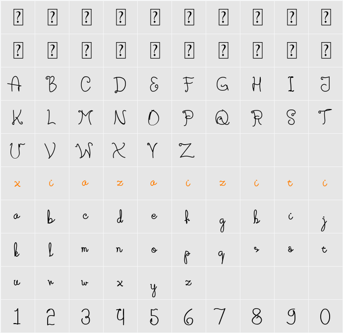 Adipilia 字符映射表