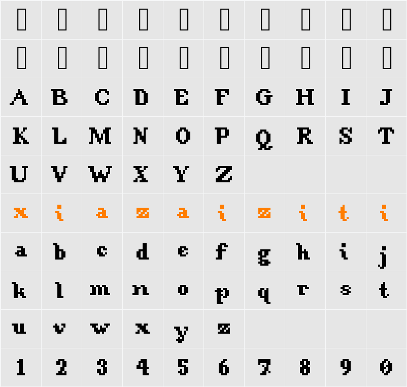 AGSFontSetSerif 字符映射表