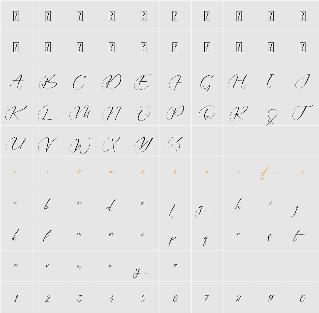 Adelinetha Charlote 字符映射表