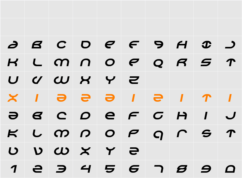 Aetherfox Semi-Italic 字符映射表