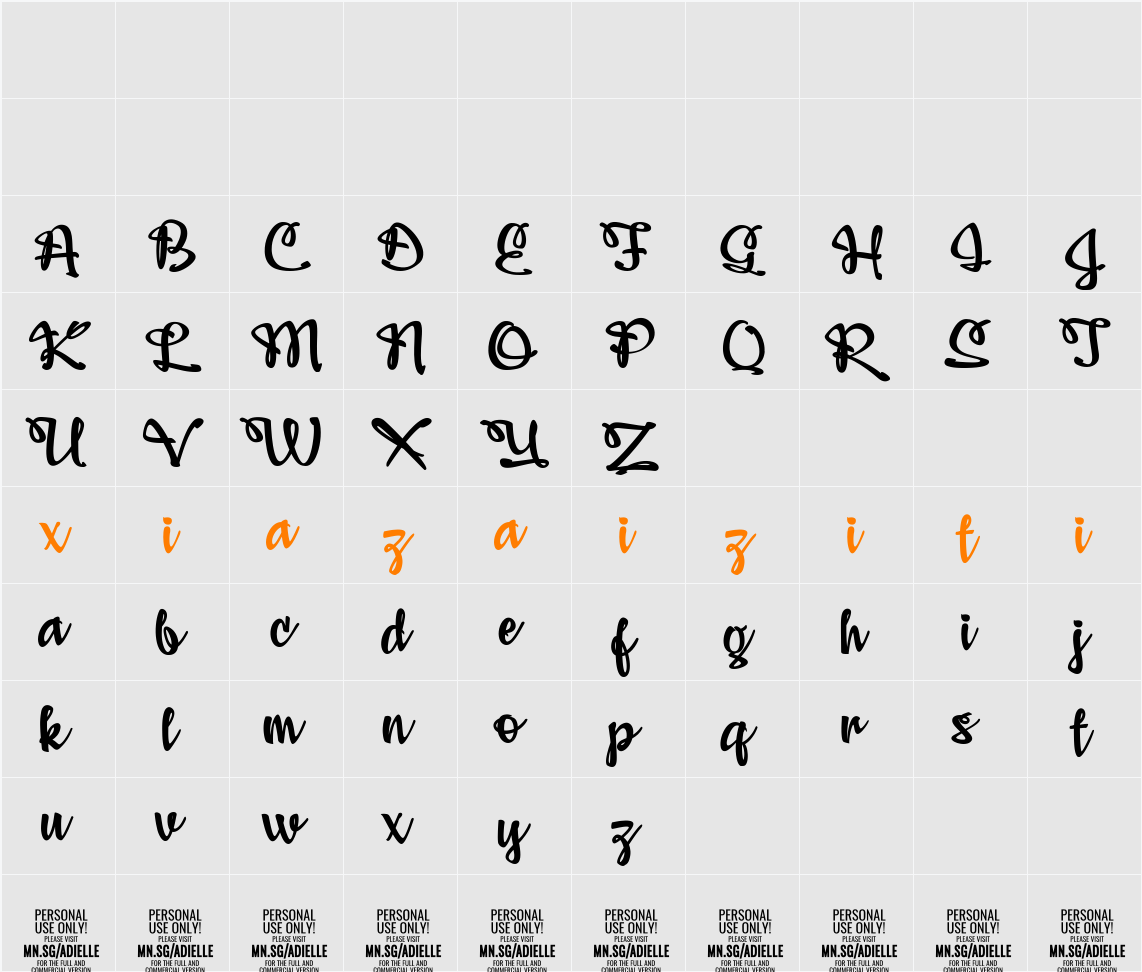 Adielle PERSONAL USE ONLY 字符映射表