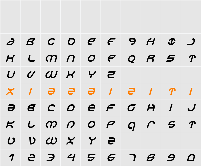 Aetherfox Condensed Italic 字符映射表