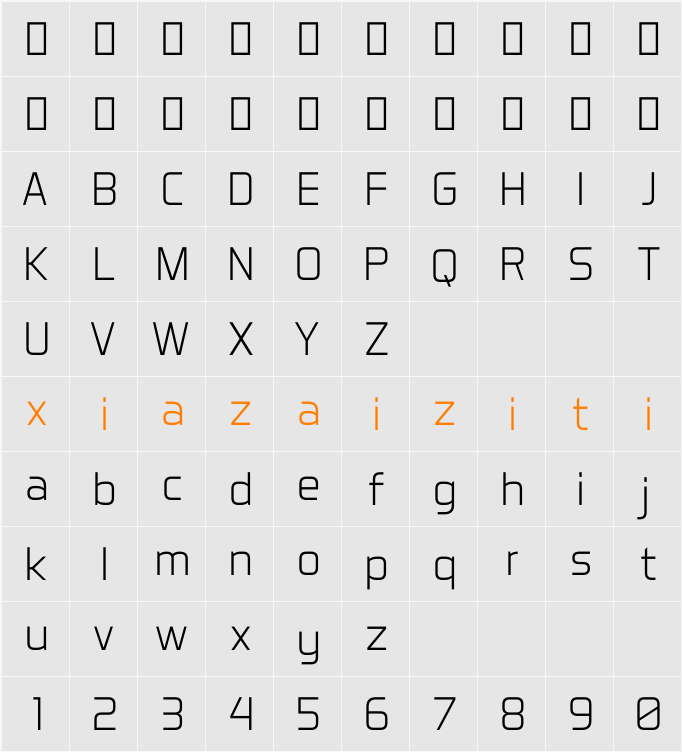 Aero Matics Light 字符映射表