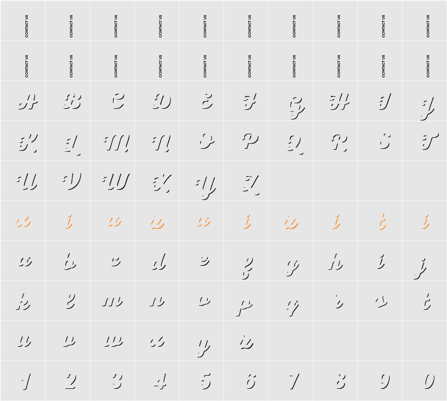 Nexa Rust Script B-Trial Shadow 字符映射表