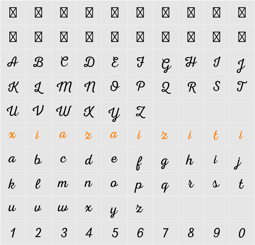 Nexa Rust Script L Demo1 字符映射表