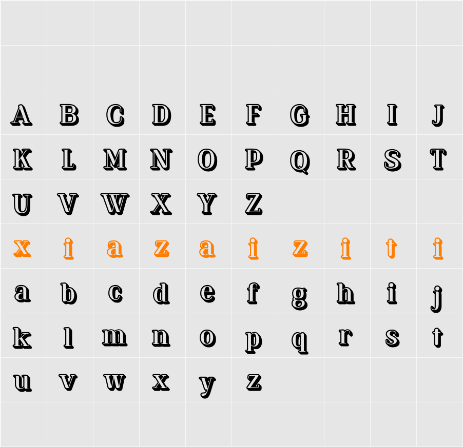 Alkalis Rounded Extrude Right Demo 字符映射表