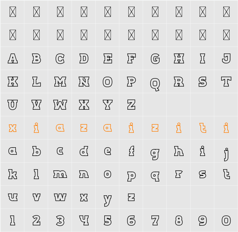 Aero Sans Outline 字符映射表