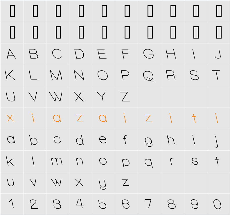 Walkway SemiBold RevOblique 字符映射表
