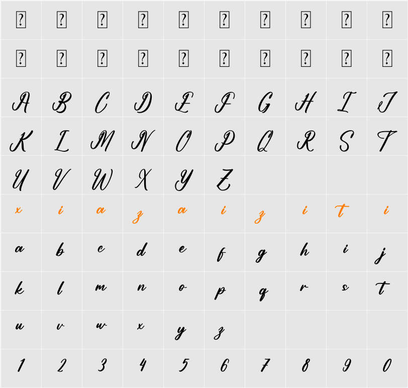 Antholia Riechgan 字符映射表