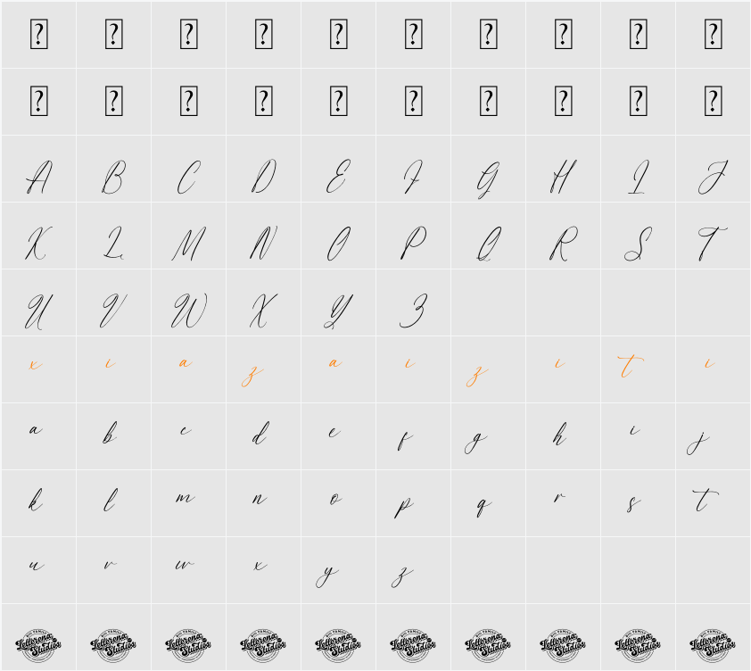 Andrea Carter DEMO VERSION 字符映射表