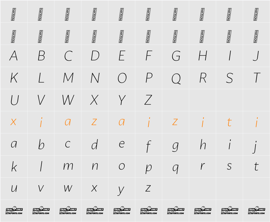 Ambra Sans Text Trial Light 字符映射表