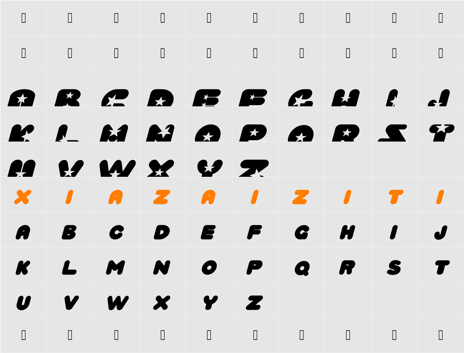 Crystal Universe Oblique 字符映射表