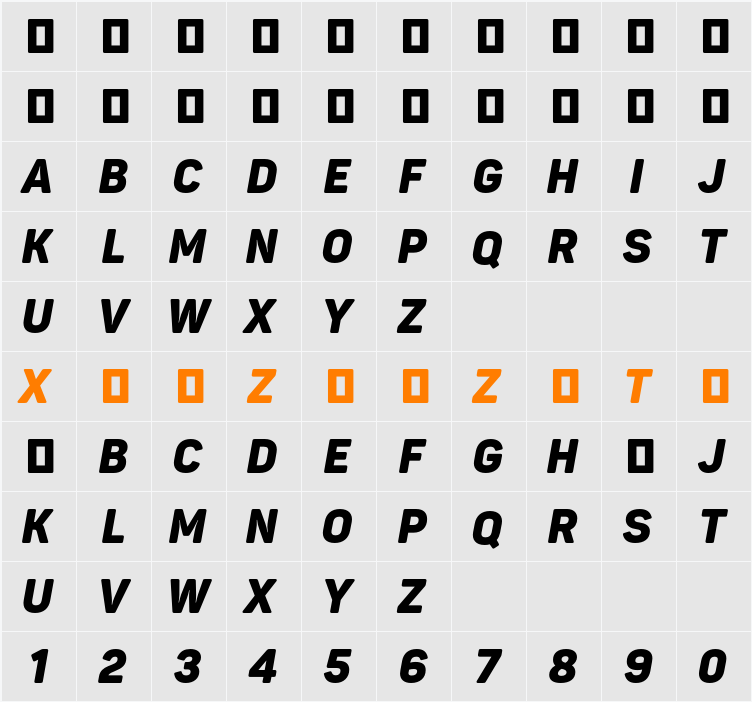 Panton Narrow Black Italic Caps 字符映射表