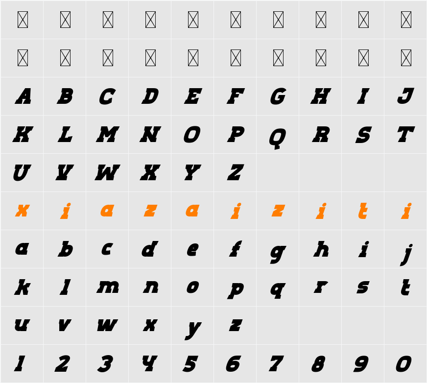 Aero Sans Black Slant 字符映射表