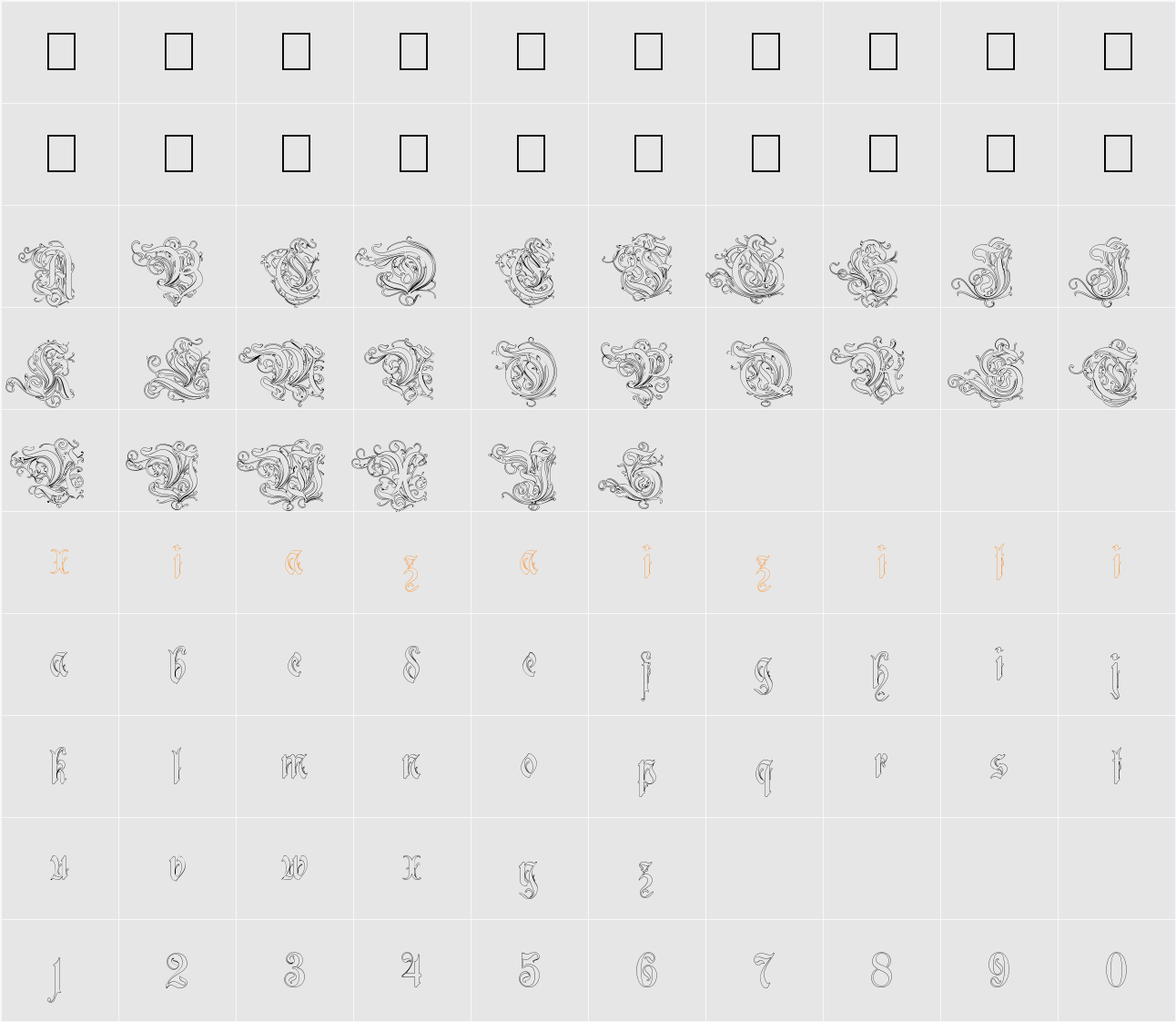 Ruritania-Outline 字符映射表