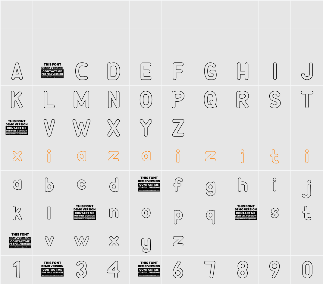 ABCD STARS KID OUTLINE DEMO 字符映射表