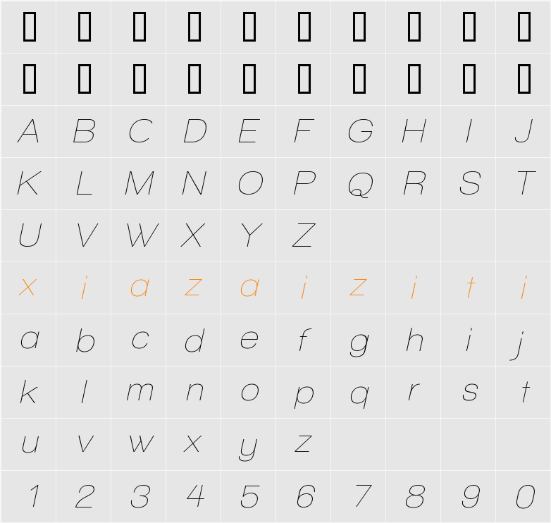 Walkway Oblique 字符映射表