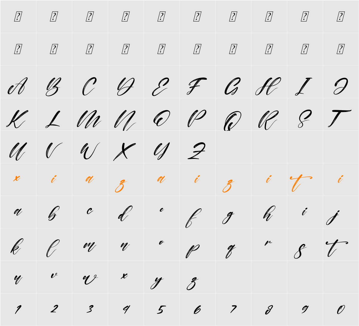 Alisabela Brushley 字符映射表