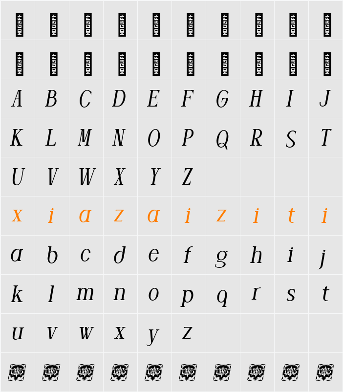 Ankora DemoSlant 字符映射表