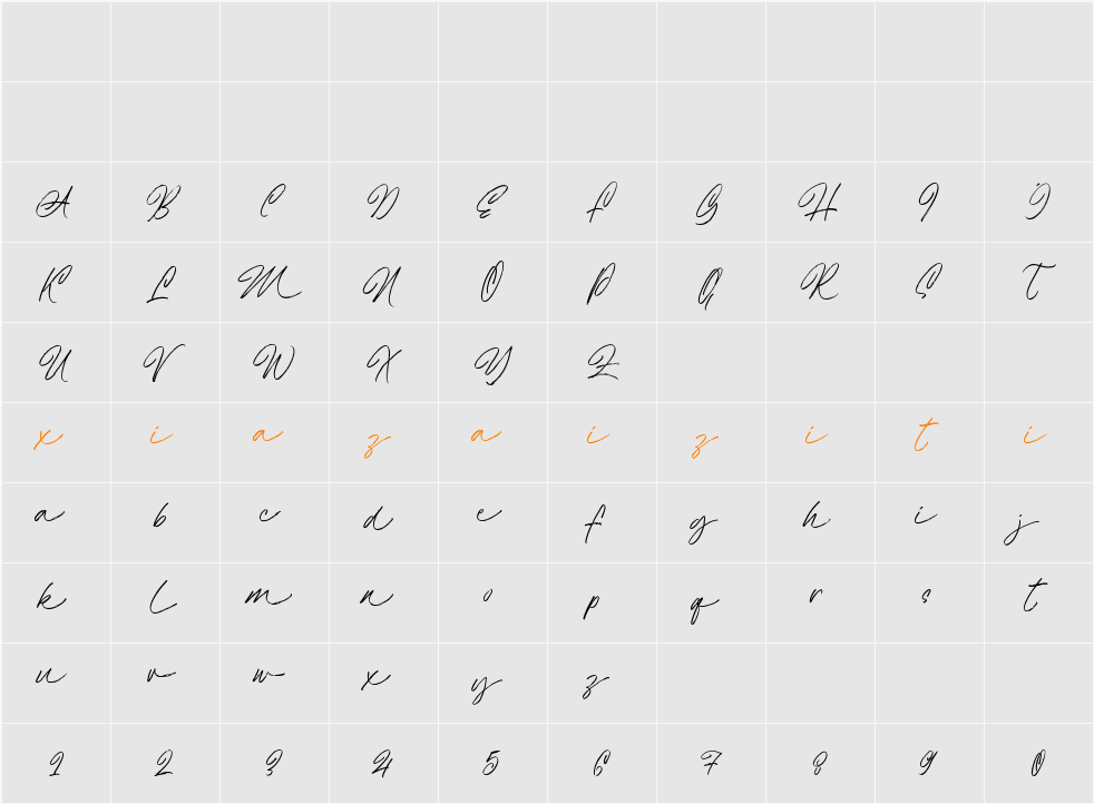 Amelia Bright Demo 字符映射表