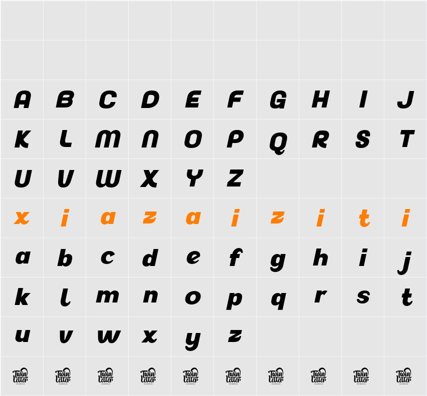Akuina Black Slant 字符映射表