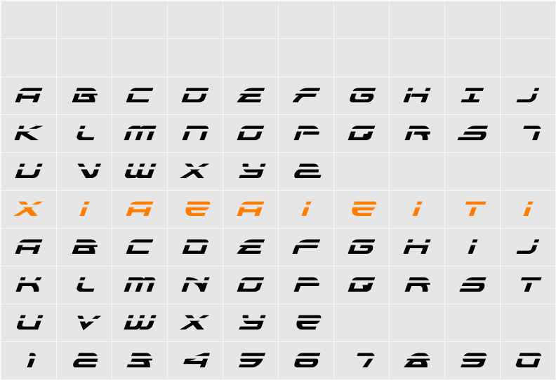 Alexis Laser Italic 字符映射表