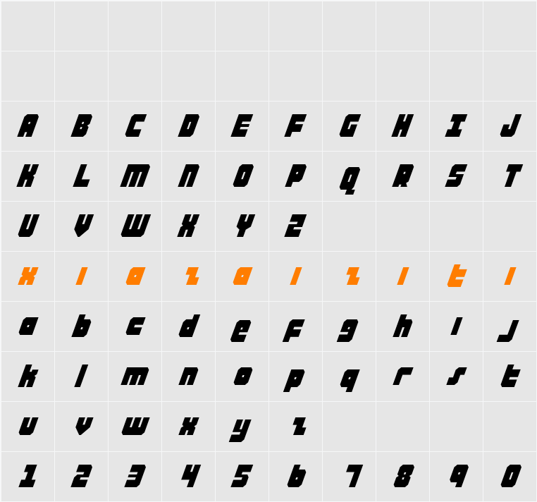 Alpha Taurus Italic 字符映射表