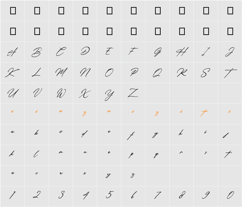 Amsterdam Signature Italic 字符映射表