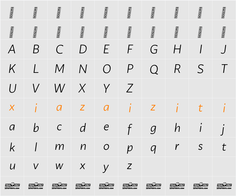 Ambra Sans Text Trial Book 字符映射表