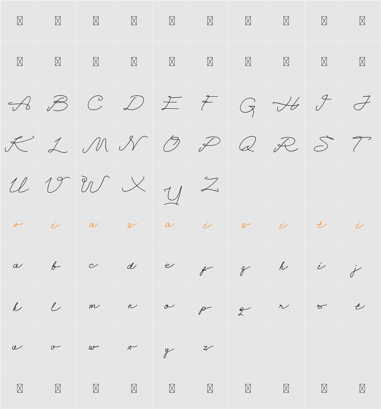 Alegant Script 字符映射表