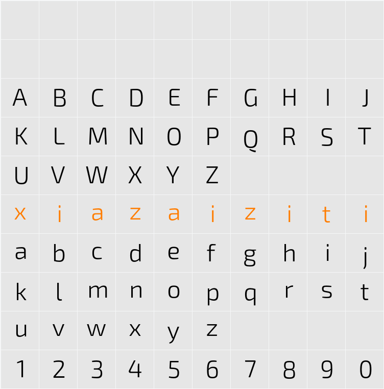 Exo 2 Light 字符映射表