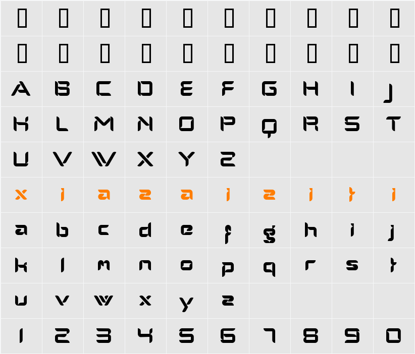 AlphaMaleModern 字符映射表