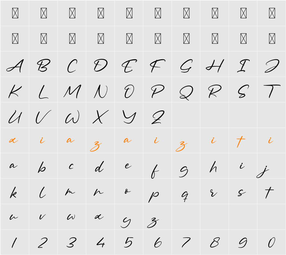 Asturo Grand Script DEMO 字符映射表