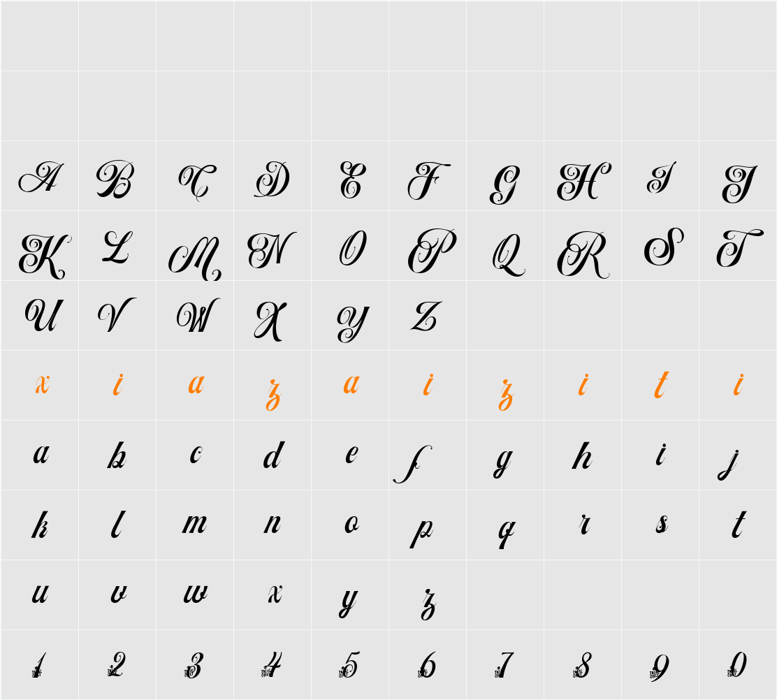 Artheria Script Free Trial 字符映射表