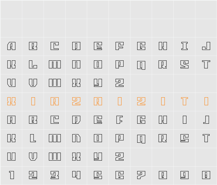 American Grain Bold Outline 字符映射表