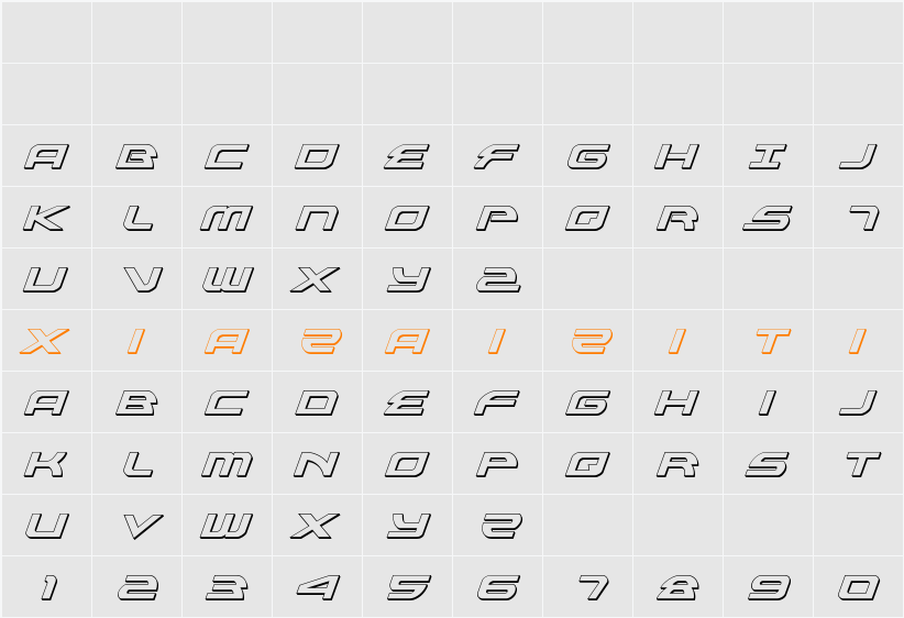 Alexis 3D Italic 字符映射表