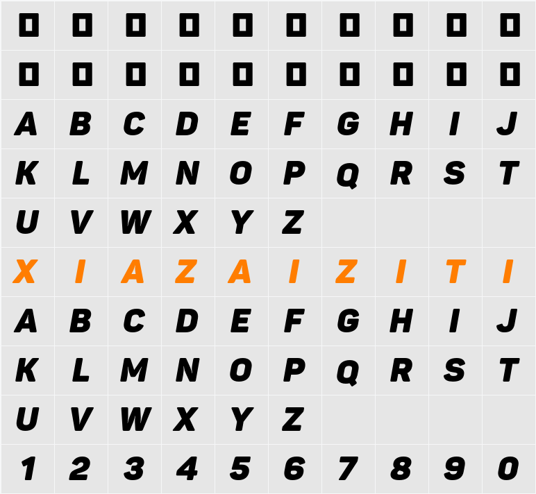 Panton Black Italic Caps 字符映射表