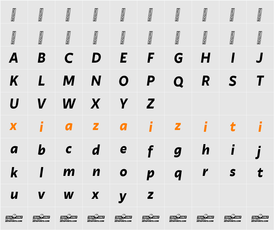 Ambra Sans Text Trial 字符映射表