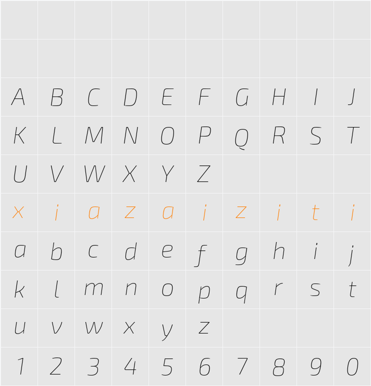 Exo 2 Thin 字符映射表