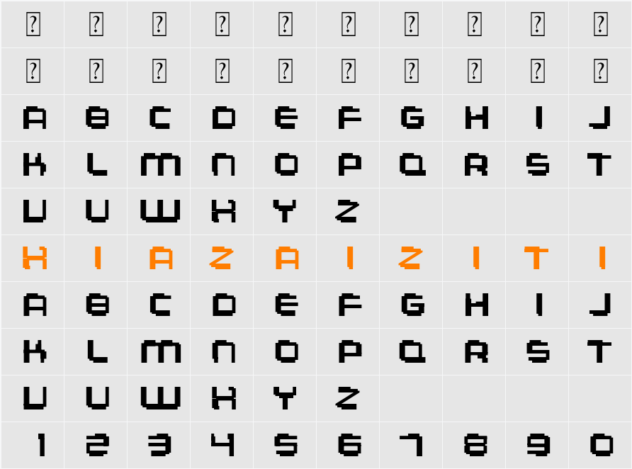 Aeogo Pixellated 字符映射表
