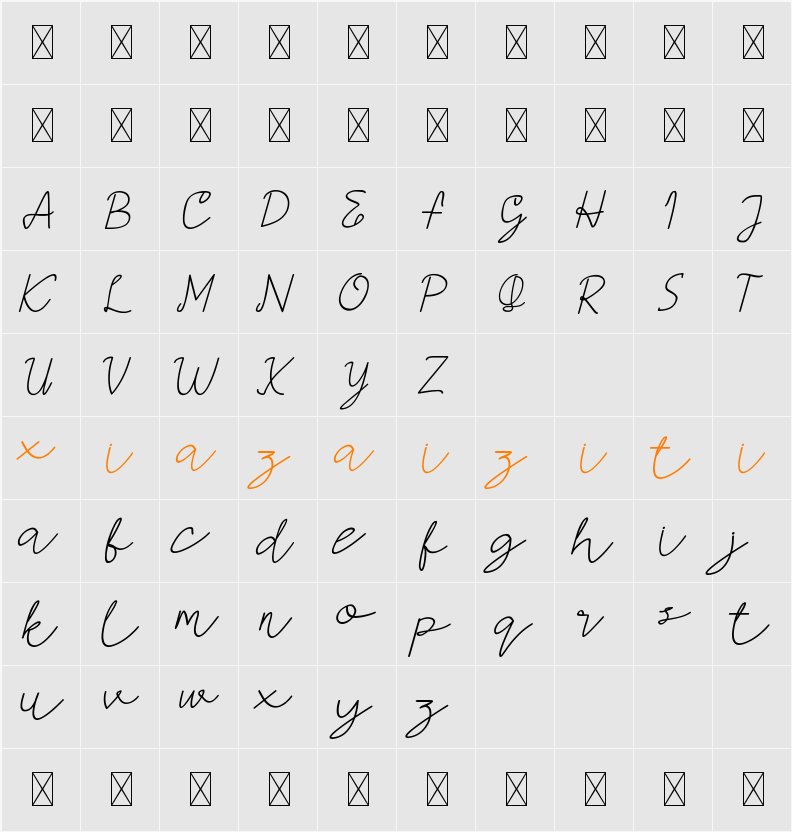 AMORICA SCRIPT DEMO 字符映射表