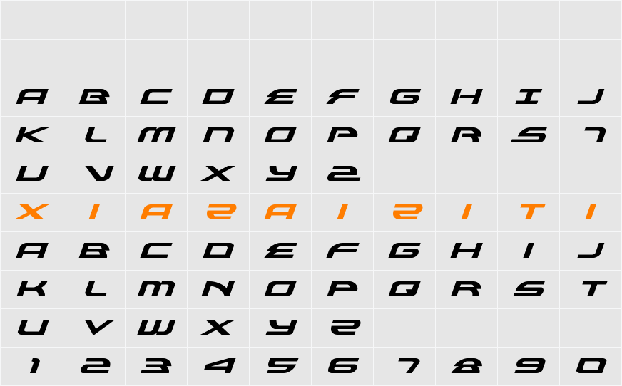 Alexis Expanded Italic 字符映射表